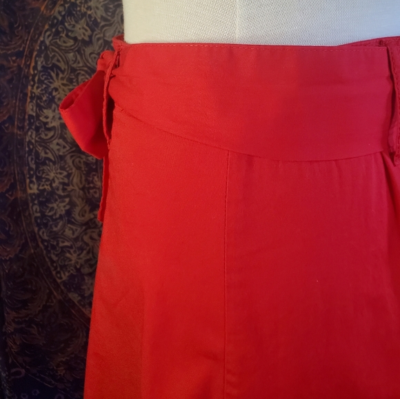 ModCloth (Tropical Wear) Red Cotton Blend Flare Skater Skirt Juniors Large - Picture 6 of 11